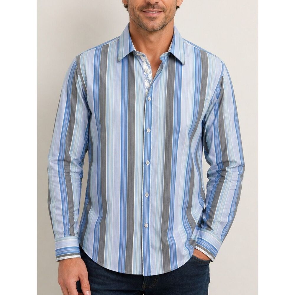 ZAGIRI Blue Gray Striped Long Sleeve Button Down Shirt Size XL
